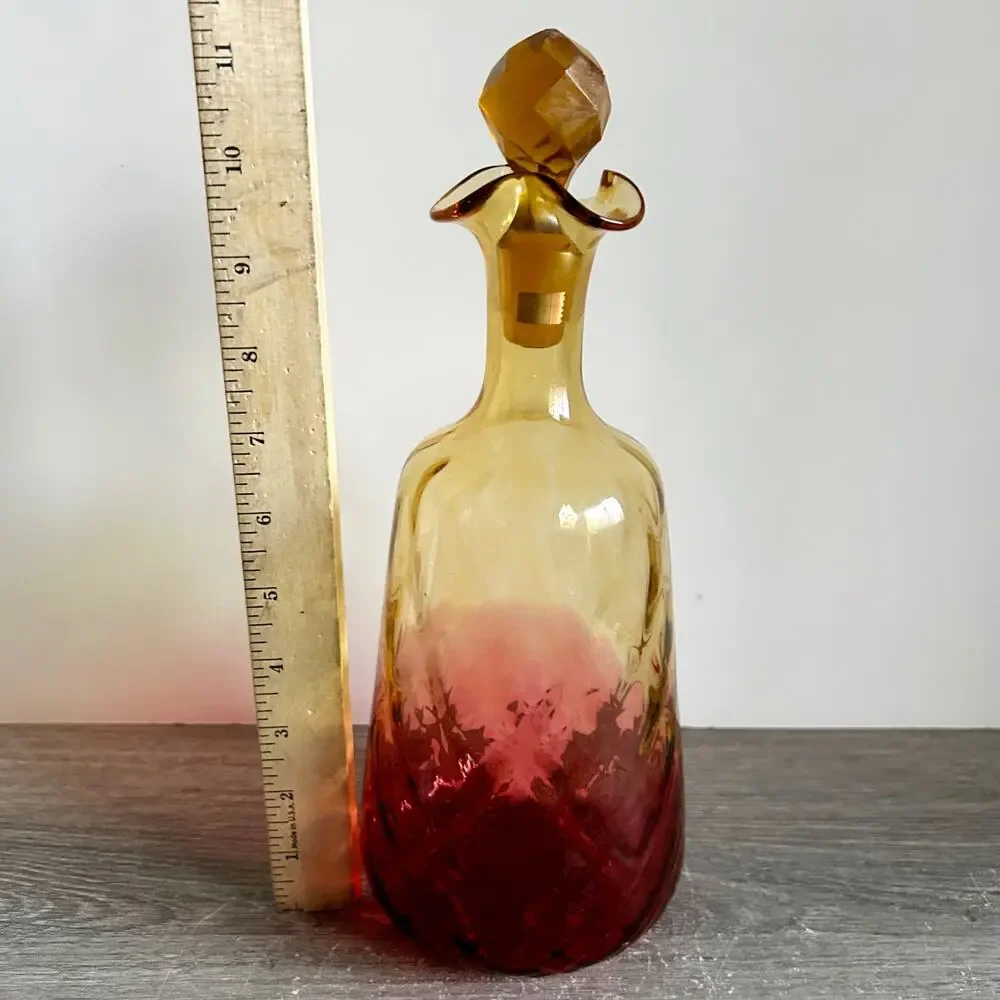 Antique Victorian Reverse Amberina Diamond Quilted New England Glass Co Decanter